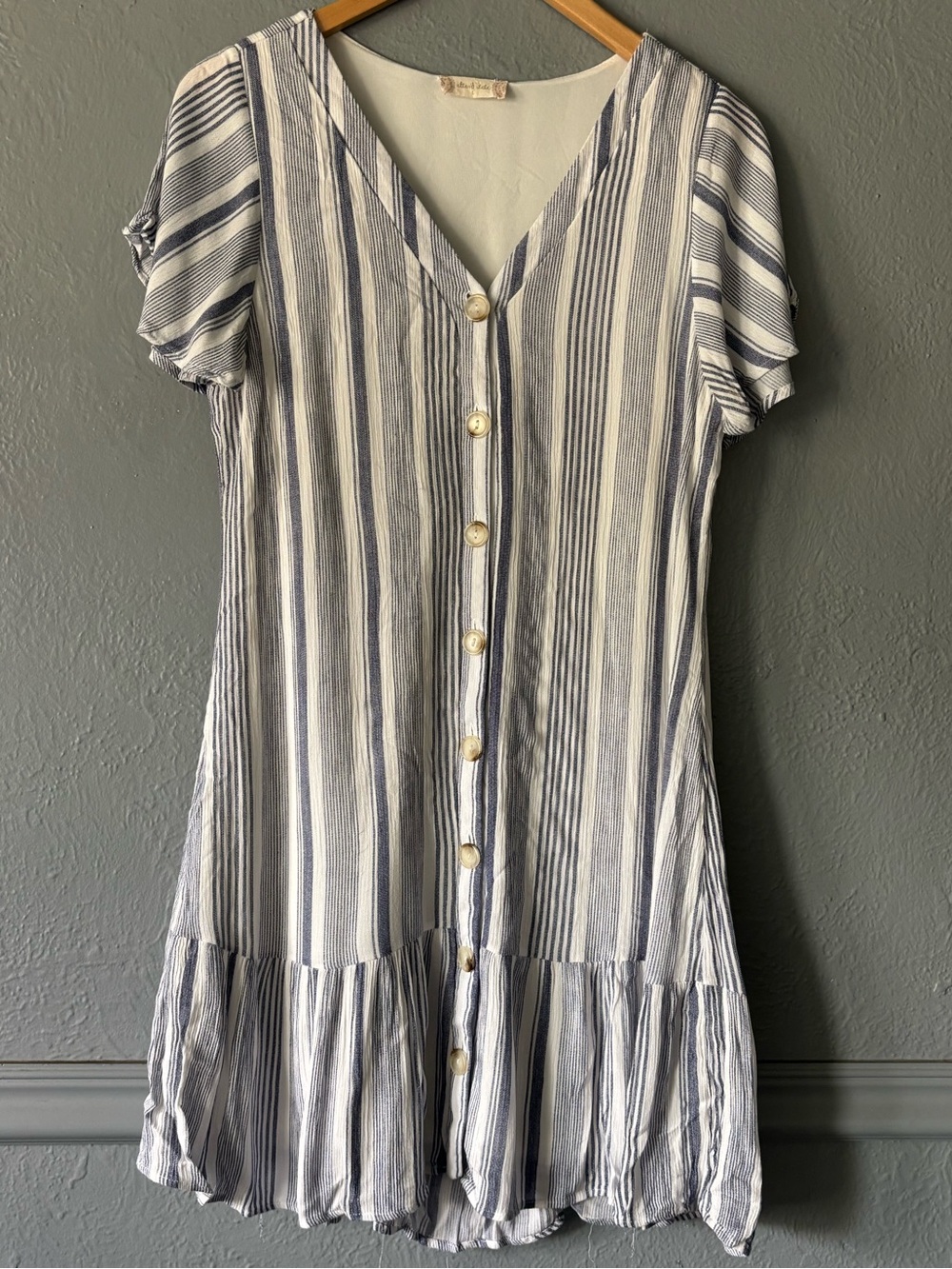 Altar’d State Blue White Striped Button Front Mini Dress Large
